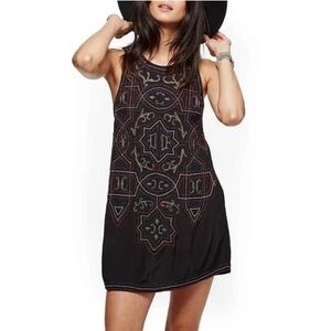 Free People Mandala Beaded Dress Black Shift Tunic Sleeveless Boho Festival Sz 4